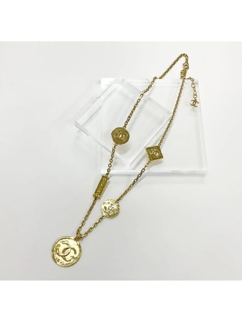 Chanel Necklace CC Logo Plate Gold